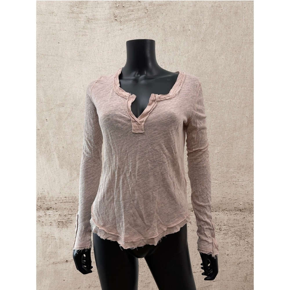 Free People‎ We The Free Linen Cotton Raw Hem Long Sleeve Top XS Pink - Picture 3 of 10